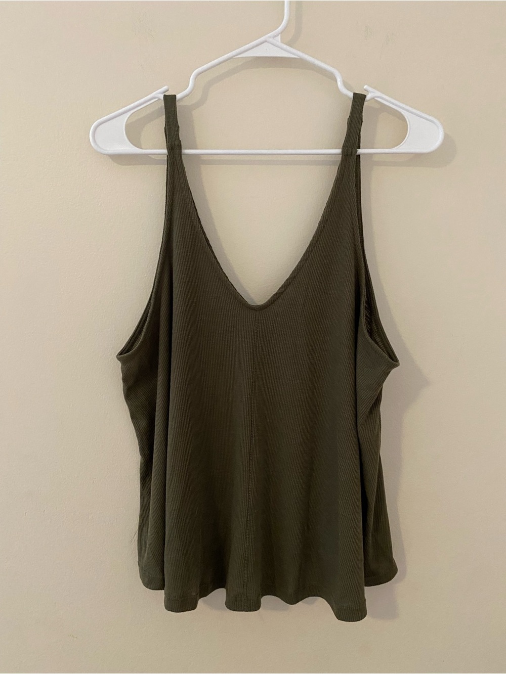 Free People Women's Flowy Olive Green V-Neck Tank Top